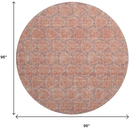 8' Salmon Ivory And Blue Geometric Washable Round Rug With UV Protection Photo 9
