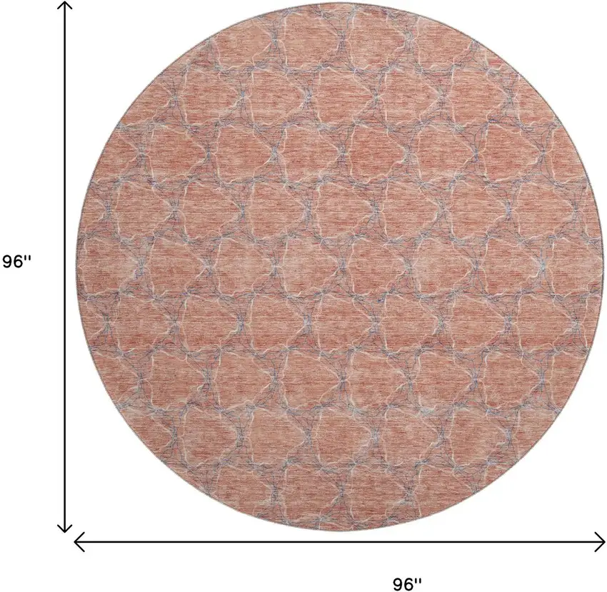 8' Salmon Ivory And Blue Geometric Washable Round Rug With UV Protection Photo 9