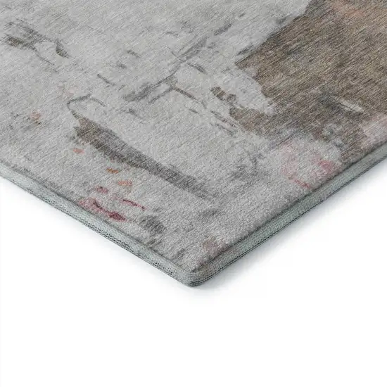 8' Salmon Ivory And Brown Abstract Washable Round Rug With UV Protection Photo 7