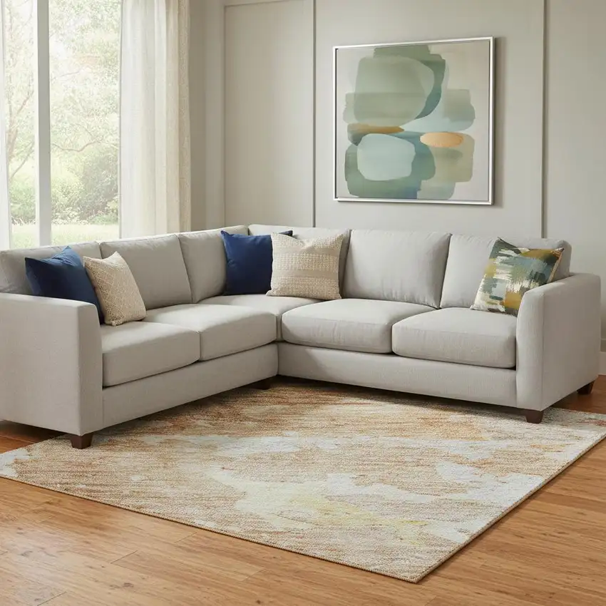 8' Salmon Ivory And Gold Abstract Washable Area Rug With UV Protection Photo 2