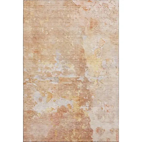 8' Salmon Ivory And Gold Abstract Washable Area Rug With UV Protection Photo 6