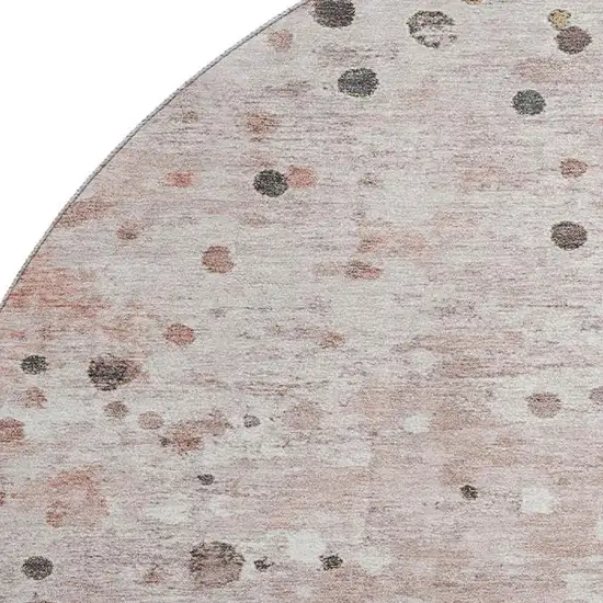 8' Salmon Ivory And Gray Abstract Washable Round Rug With UV Protection Photo 3