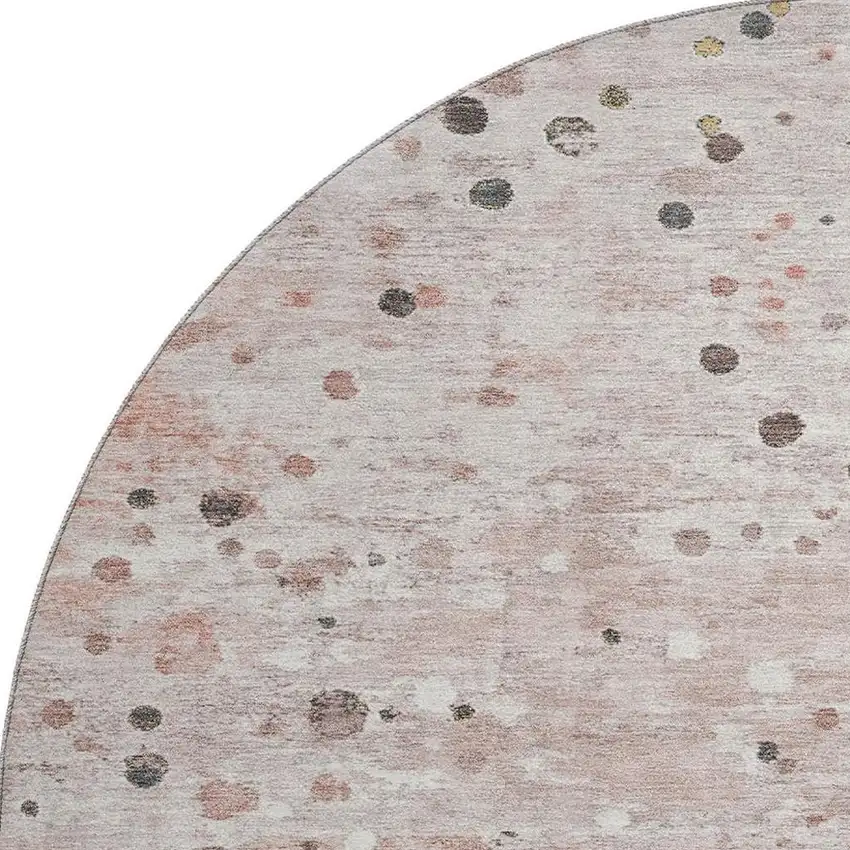 8' Salmon Ivory And Gray Abstract Washable Round Rug With UV Protection Photo 4