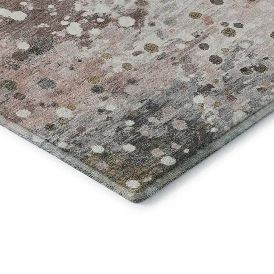 8' Salmon Ivory And Gray Abstract Washable Round Rug With UV Protection Photo 7