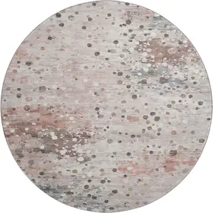 Photo of 8' Salmon Ivory And Gray Abstract Washable Round Rug With UV Protection