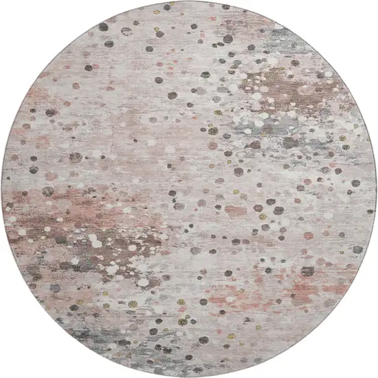 8' Salmon Ivory And Gray Abstract Washable Round Rug With UV Protection Photo 1