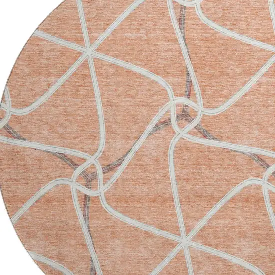 8' Salmon Ivory And Gray Geometric Washable Round Rug With UV Protection Photo 3