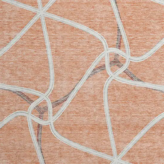 8' Salmon Ivory And Gray Geometric Washable Round Rug With UV Protection Photo 3