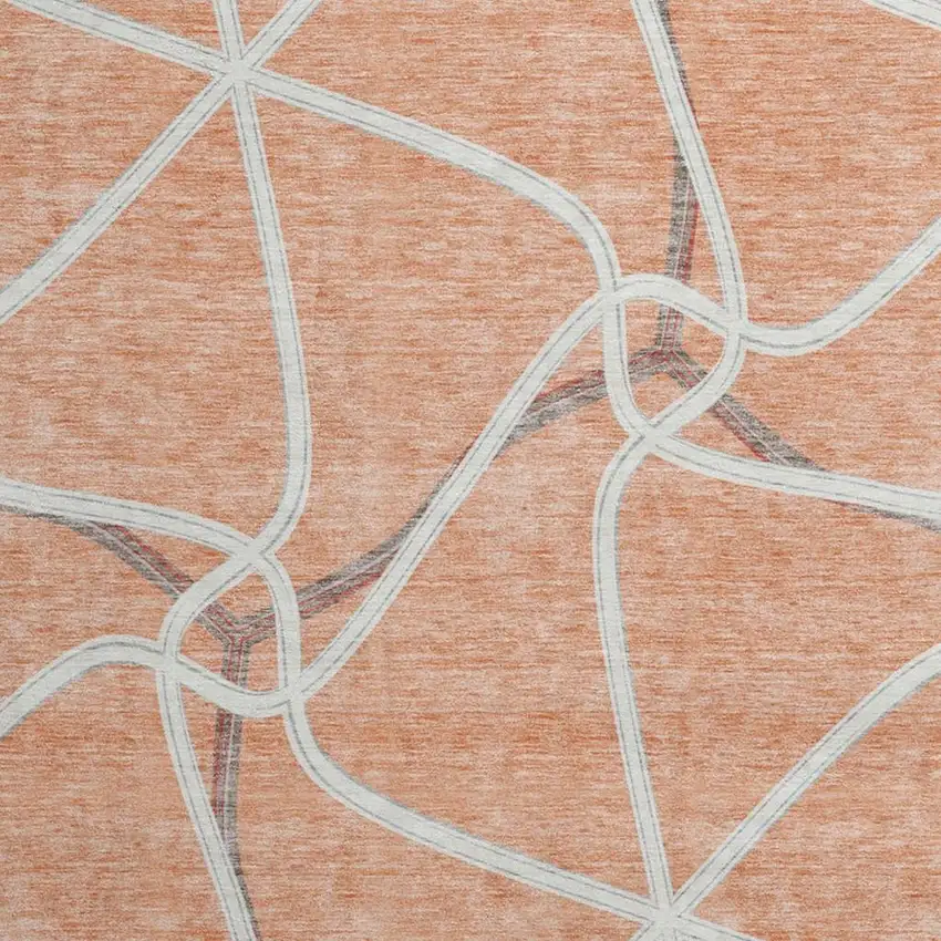 8' Salmon Ivory And Gray Geometric Washable Round Rug With UV Protection Photo 3