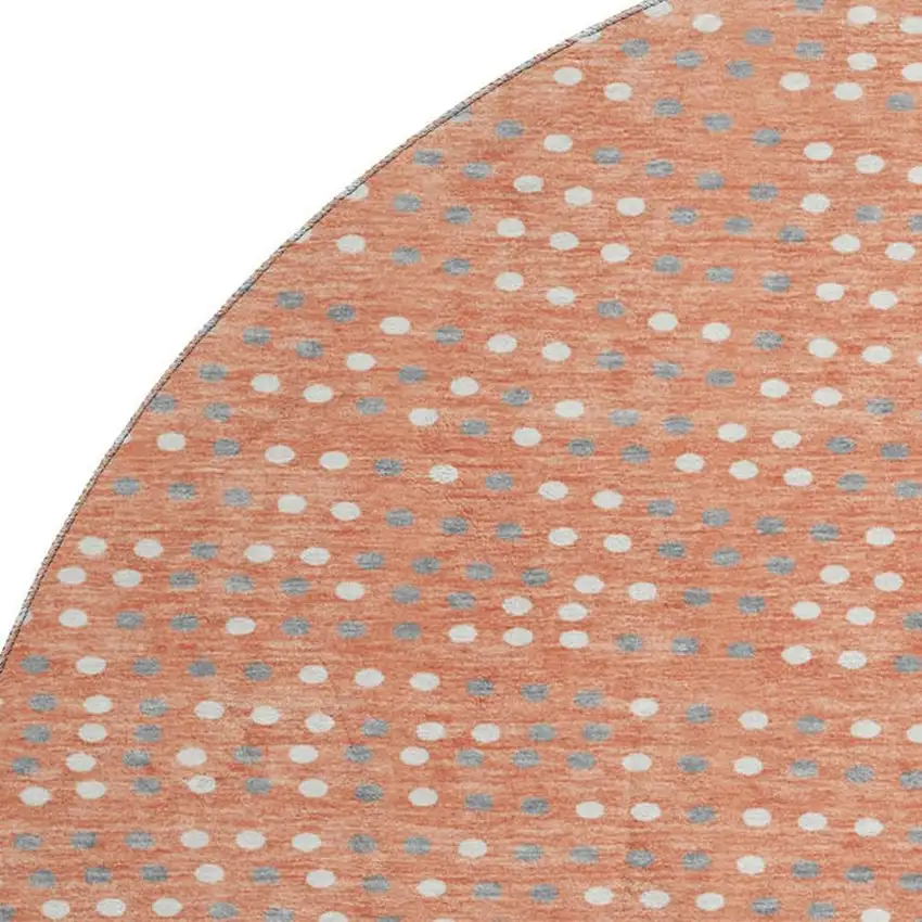 8' Salmon Ivory And Gray Polka Dot Washable Round Rug With UV Protection Photo 2