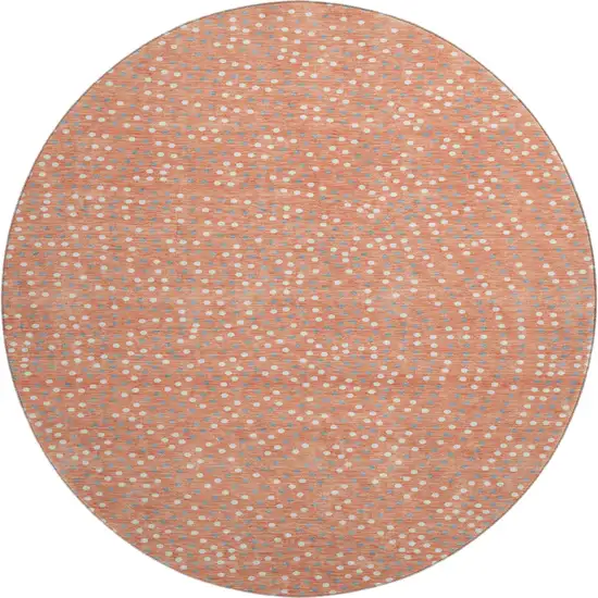 8' Salmon Ivory And Gray Polka Dot Washable Round Rug With UV Protection Photo 1