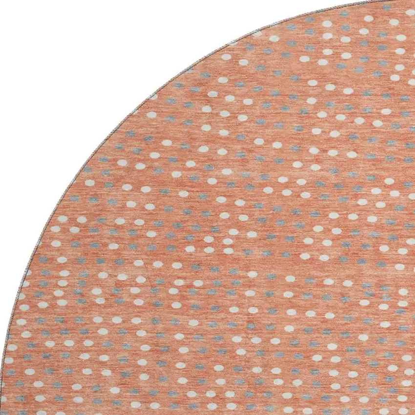 8' Salmon Ivory And Gray Polka Dot Washable Round Rug With UV Protection Photo 3