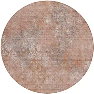 Photo of 8' Salmon Ivory And Gray Round Floral Washable Indoor Outdoor Area Rug