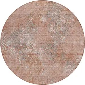 Photo of 8' Salmon Ivory And Gray Round Floral Washable Indoor Outdoor Area Rug