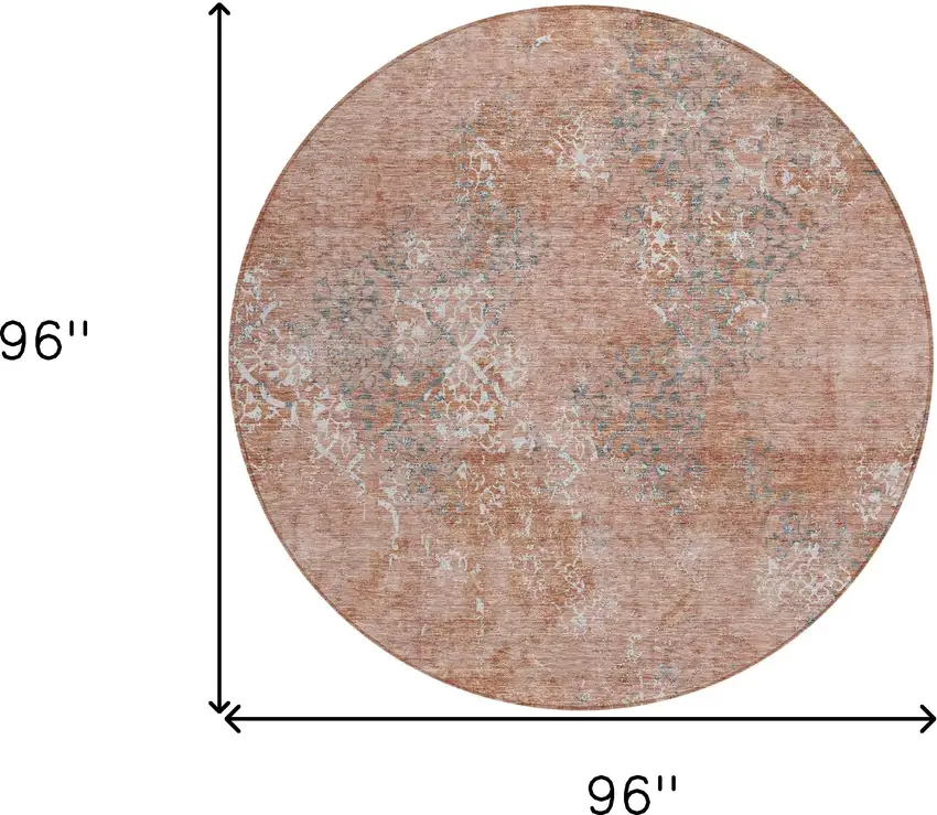 8' Salmon Ivory And Gray Round Floral Washable Indoor Outdoor Area Rug Photo 3