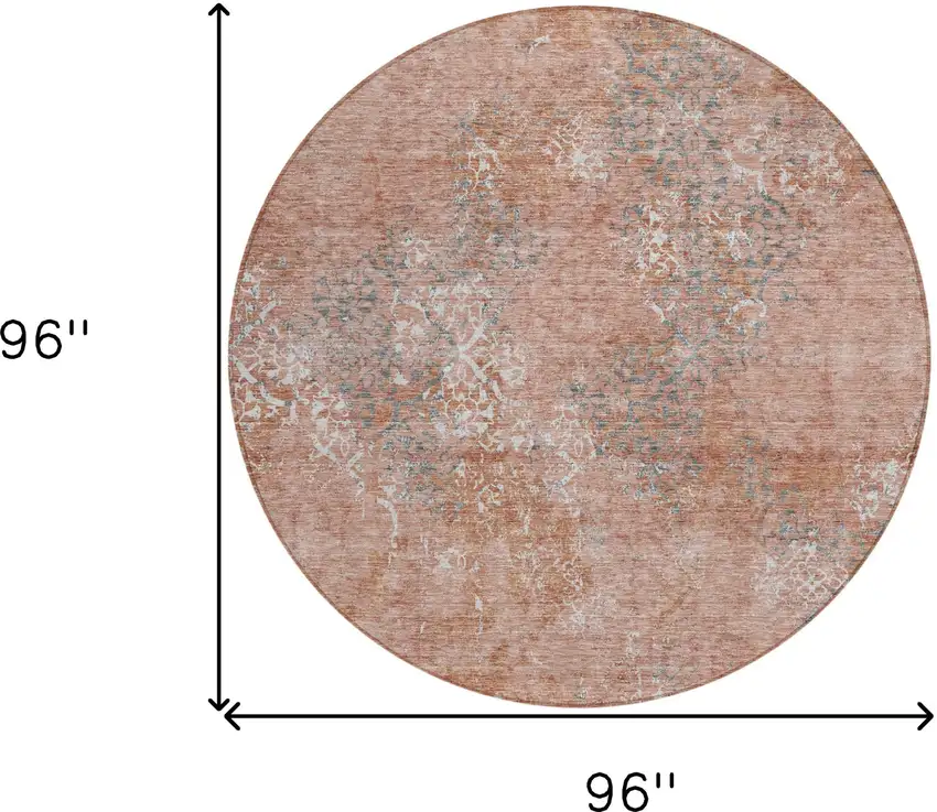 8' Salmon Ivory And Gray Round Floral Washable Indoor Outdoor Area Rug Photo 3