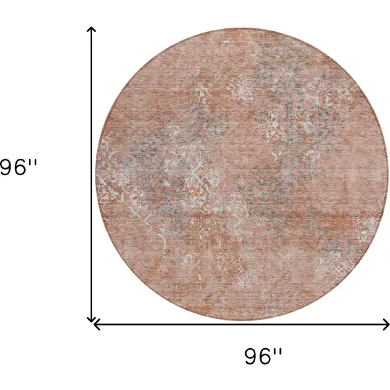 8' Salmon Ivory And Gray Round Floral Washable Indoor Outdoor Area Rug Photo 3