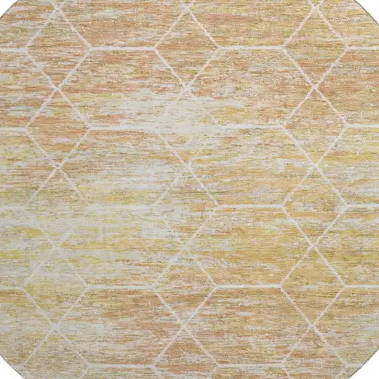 8' Salmon Ivory And Wheat Geometric Washable Round Rug With UV Protection Photo 2
