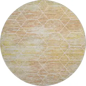 Photo of 8' Salmon Ivory And Wheat Geometric Washable Round Rug With UV Protection