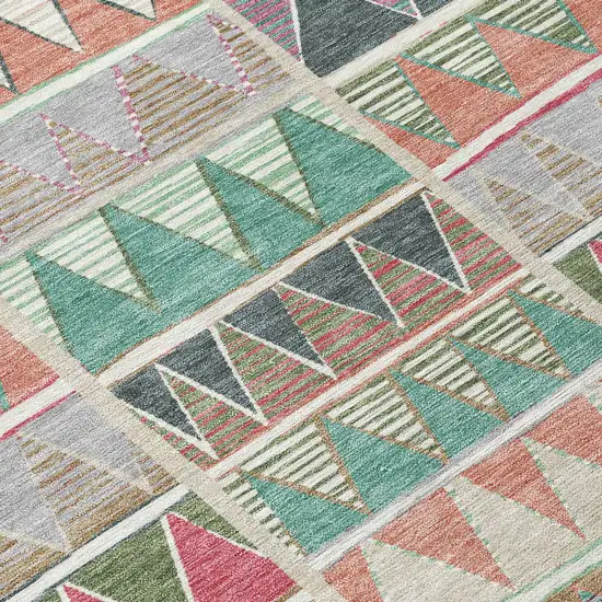 8' Salmon Ivory Olive Green And Blush Round Geometric Washable Indoor Outdoor Area Rug Photo 6