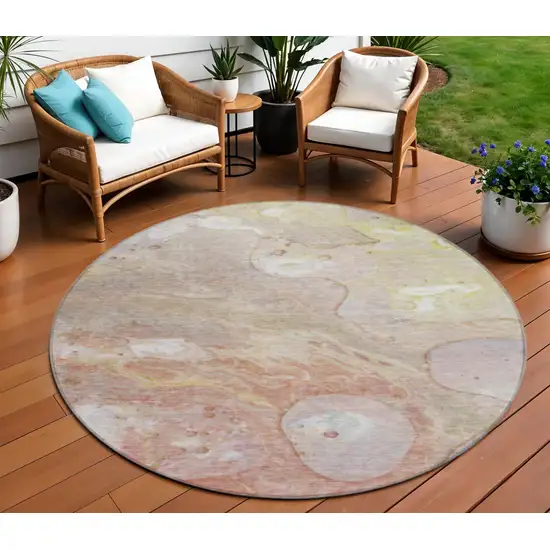 8' Salmon Lavender And Ivory Round Abstract Washable Indoor Outdoor Area Rug Photo 2