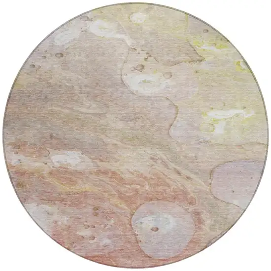 8' Salmon Lavender And Ivory Round Abstract Washable Indoor Outdoor Area Rug Photo 3