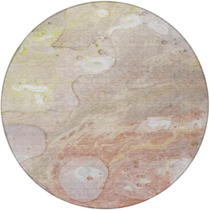 8' Salmon Lavender And Ivory Round Abstract Washable Indoor Outdoor Area Rug Photo 4