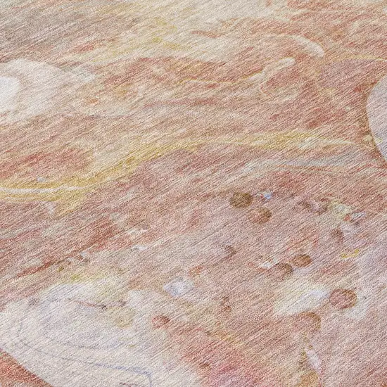 8' Salmon Lavender And Ivory Round Abstract Washable Indoor Outdoor Area Rug Photo 9