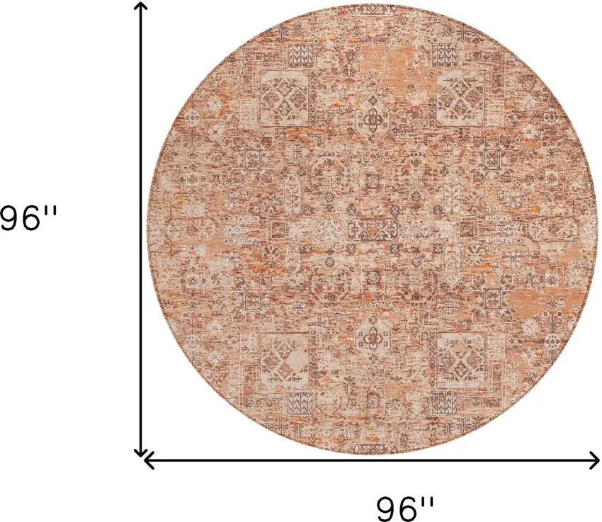 8' Salmon Orange And Gray Round Floral Washable Indoor Outdoor Area Rug Photo 3