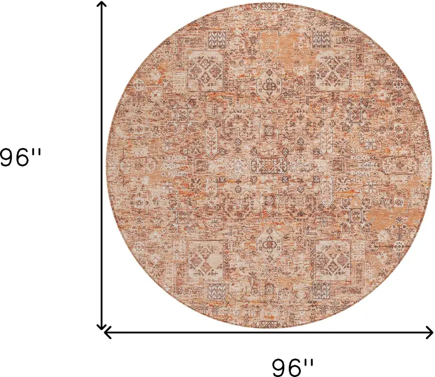 8' Salmon Orange And Gray Round Floral Washable Indoor Outdoor Area Rug Photo 3