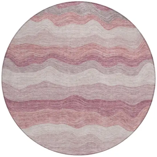 8' Salmon Peach And Beige Round Striped Washable Indoor Outdoor Area Rug Photo 3
