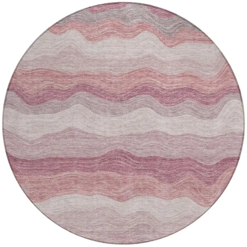 8' Salmon Peach And Beige Round Striped Washable Indoor Outdoor Area Rug Photo 3