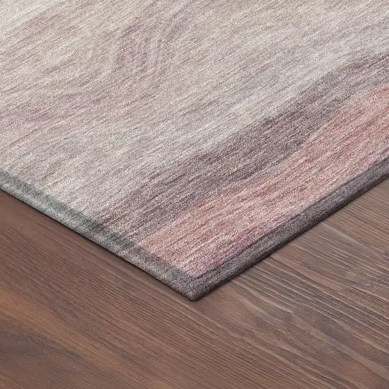 8' Salmon Peach And Beige Round Striped Washable Indoor Outdoor Area Rug Photo 8