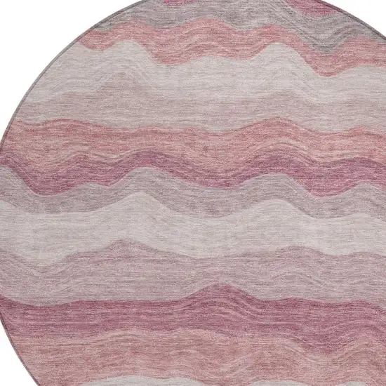 8' Salmon Peach And Beige Round Striped Washable Indoor Outdoor Area Rug Photo 2