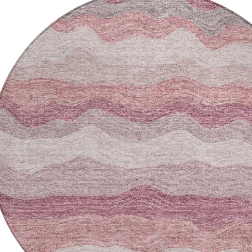 8' Salmon Peach And Beige Round Striped Washable Indoor Outdoor Area Rug Photo 2