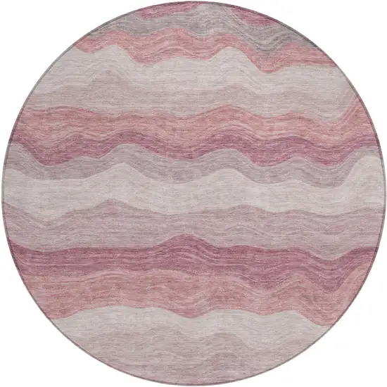 8' Salmon Peach And Beige Round Striped Washable Indoor Outdoor Area Rug Photo 1