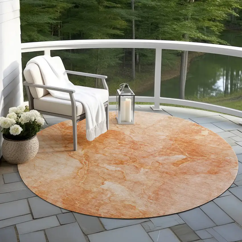 8' Salmon Peach And Ivory Round Nautical Washable Indoor Outdoor Area Rug Photo 7