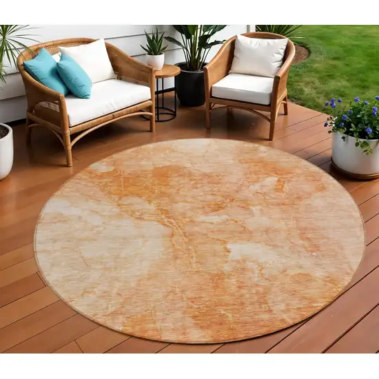 8' Salmon Peach And Ivory Round Nautical Washable Indoor Outdoor Area Rug Photo 1