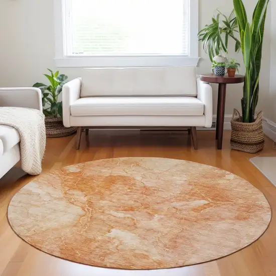 8' Salmon Peach And Ivory Round Nautical Washable Indoor Outdoor Area Rug Photo 8
