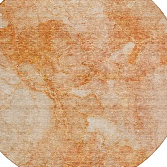 8' Salmon Peach And Ivory Round Nautical Washable Indoor Outdoor Area Rug Photo 5