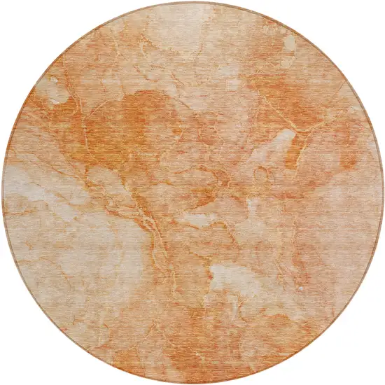 8' Salmon Peach And Ivory Round Nautical Washable Indoor Outdoor Area Rug Photo 2
