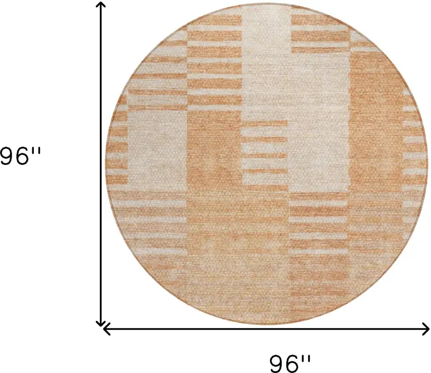 8' Salmon Peach And Ivory Round Striped Washable Indoor Outdoor Area Rug Photo 3
