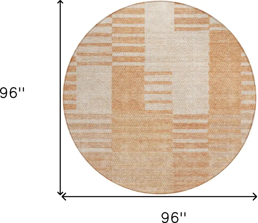 8' Salmon Peach And Ivory Round Striped Washable Indoor Outdoor Area Rug Photo 3