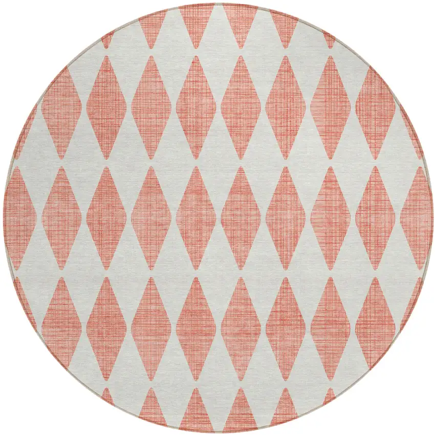 8' Salmon Round Geometric Washable Indoor Outdoor Area Rug Photo 2