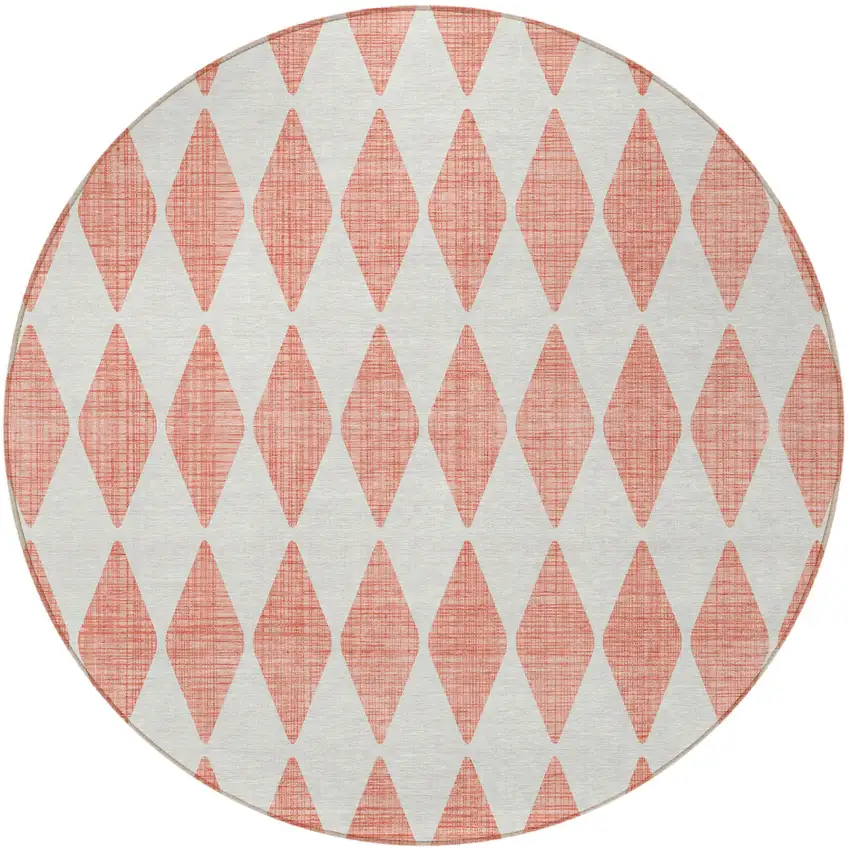 8' Salmon Round Geometric Washable Indoor Outdoor Area Rug Photo 5