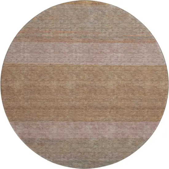 8' Salmon Rust And Gray Striped Washable Round Rug With UV Protection Photo 1