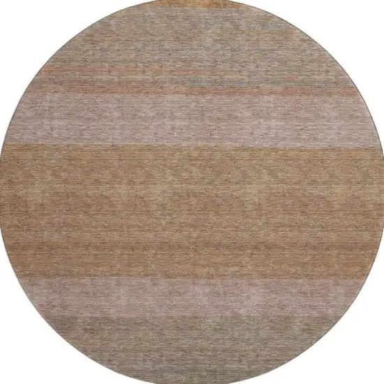 8' Salmon Rust And Gray Striped Washable Round Rug With UV Protection Photo 2