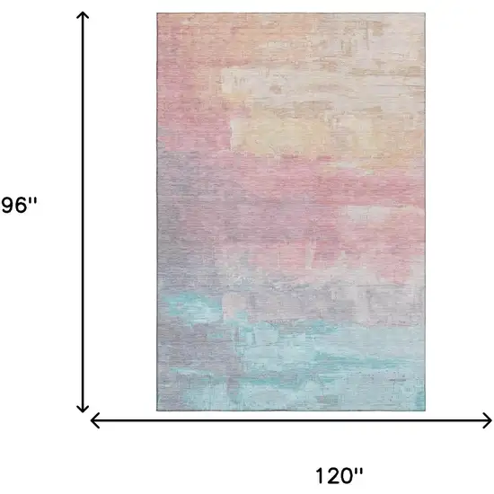 8' Salmon Silver And Teal Abstract Washable Area Rug With UV Protection Photo 6