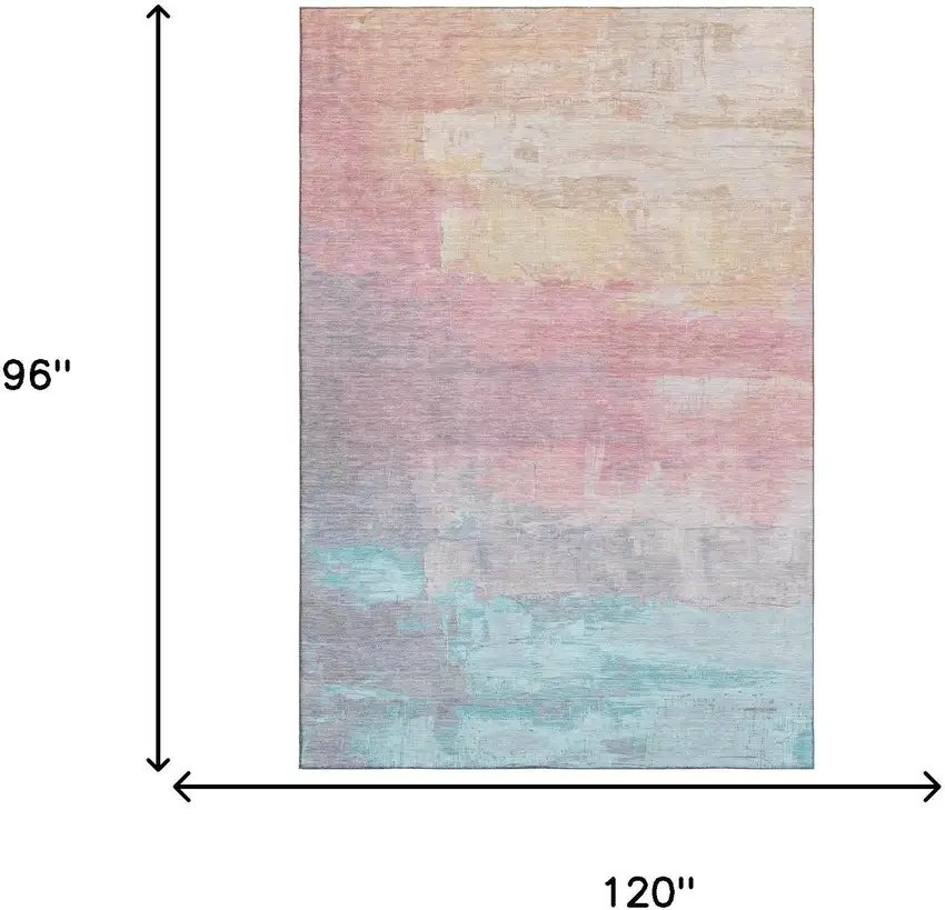 8' Salmon Silver And Teal Abstract Washable Area Rug With UV Protection Photo 6