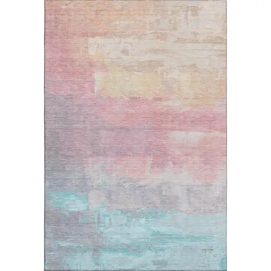 8' Salmon Silver And Teal Abstract Washable Area Rug With UV Protection Photo 3